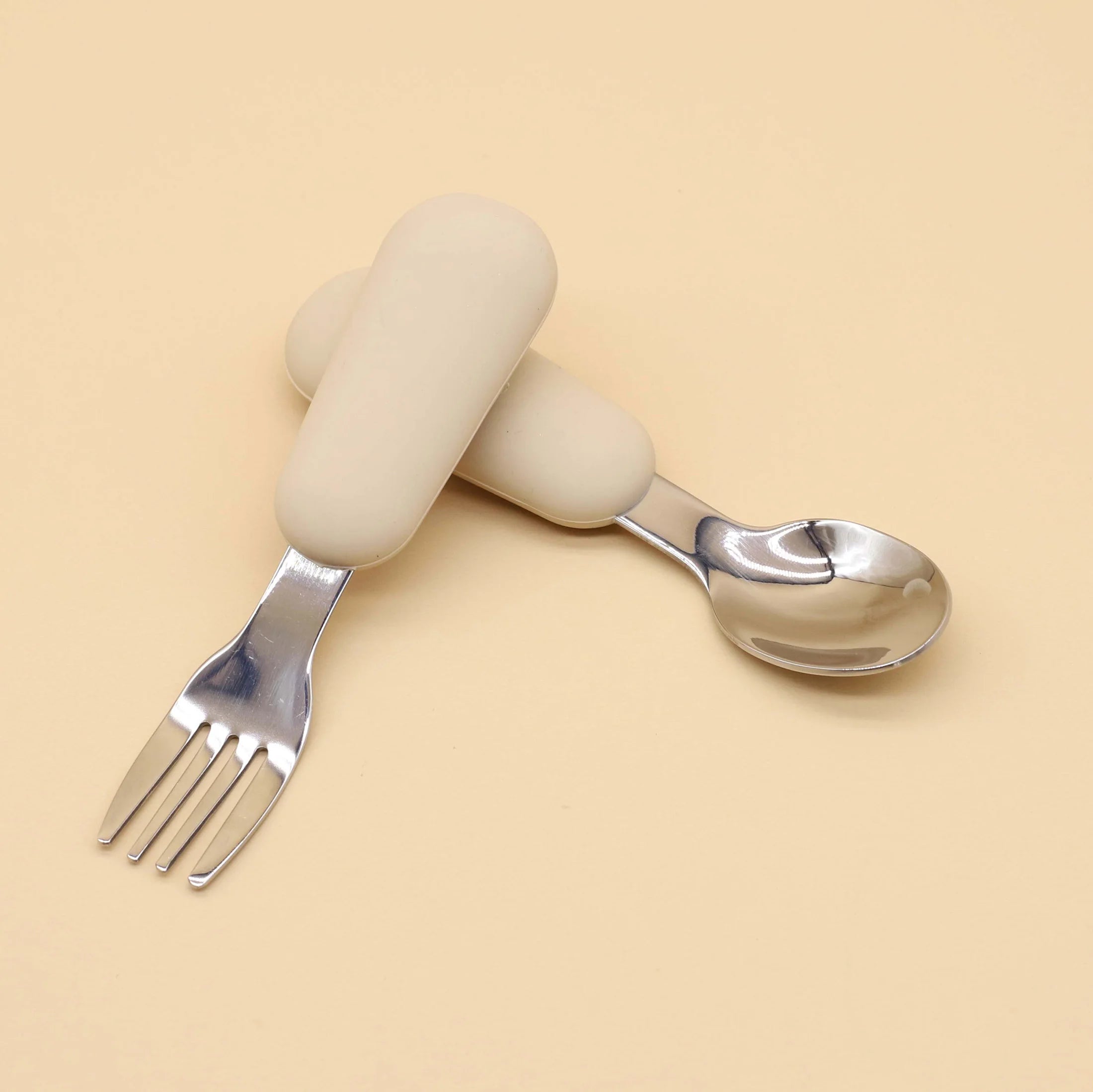Silicone Stainless Steel Spoon Fork Food Grade 304 Stainless Steel Easy to Grip Silicone Handle Baby Food Feeding Spoon Fork