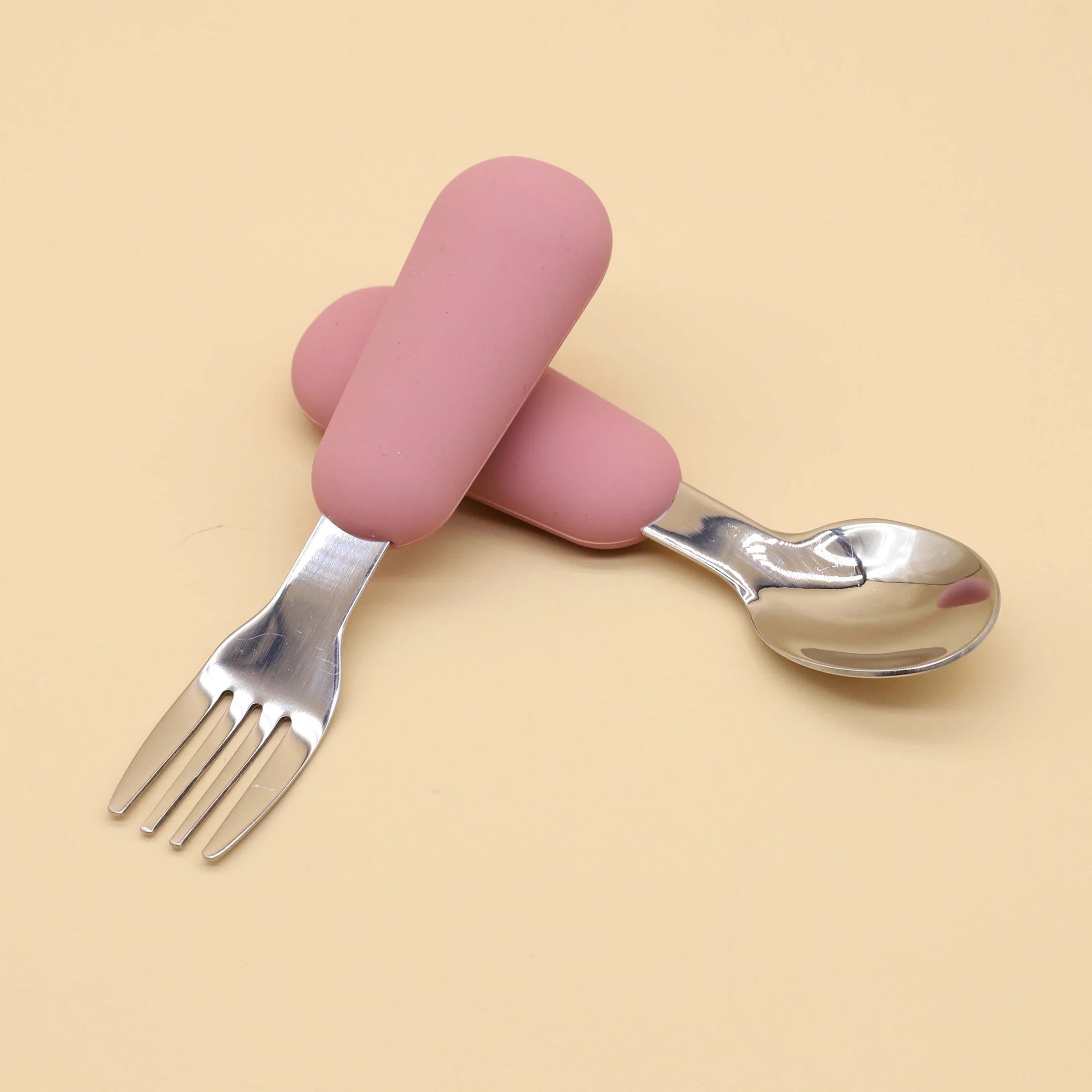 Silicone Stainless Steel Spoon Fork Food Grade 304 Stainless Steel Easy to Grip Silicone Handle Baby Food Feeding Spoon Fork