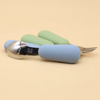 Silicone Stainless Steel Spoon Fork Food Grade 304 Stainless Steel Easy to Grip Silicone Handle Baby Food Feeding Spoon Fork