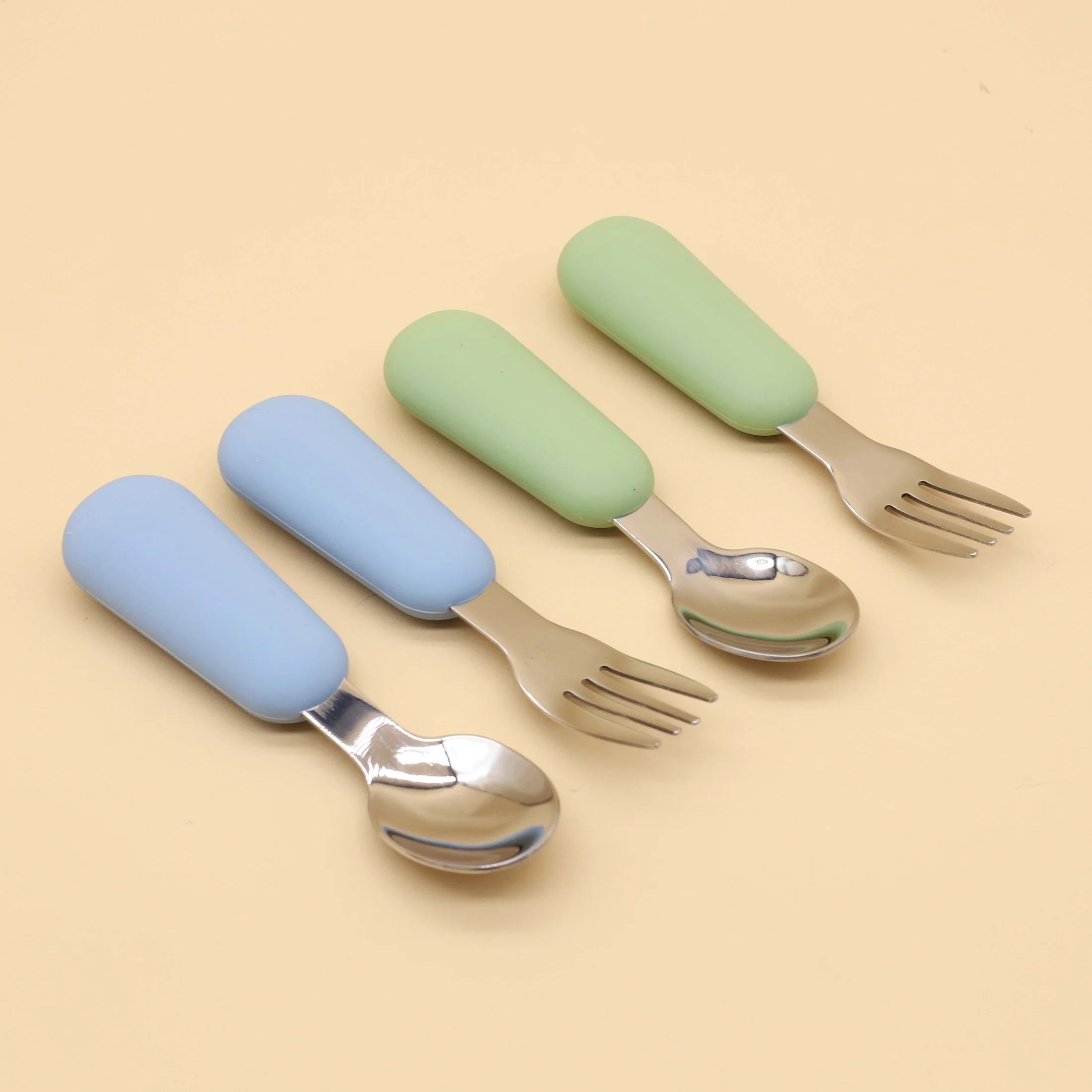 Silicone Stainless Steel Spoon Fork Food Grade 304 Stainless Steel Easy to Grip Silicone Handle Baby Food Feeding Spoon Fork